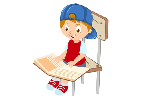 The child is reading a book sitting in a chair vector illustration