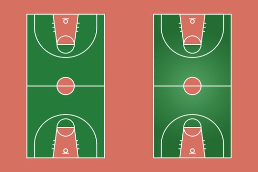 Basketball field flat design, Sport field graphic illustration, Vector of basketball court and layout.