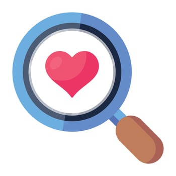 Magnifier and heart, flat icon of love search vector