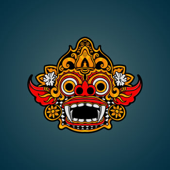 Hand drawn Balinese barong mask vector illustration