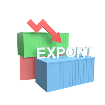 goods exports down 3d icon model cartoon style. render illustration png