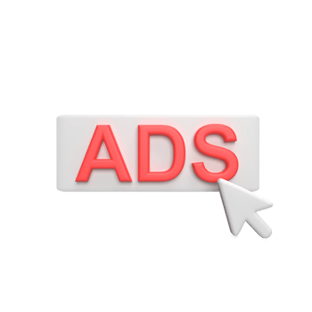 Ads Click 3d icon model cartoon style concept. render illustration png