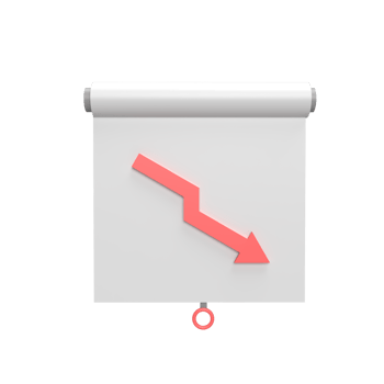Decrease graph 3d icon model cartoon style concept. render illustration png