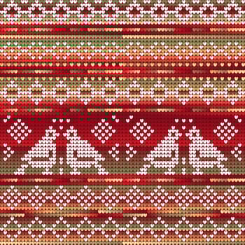 Red Green Gradient Colors Seamless Pattern of Christmas Knitting with winter birds vector