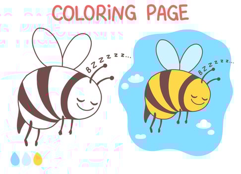 Bee coloring page funny and cute doodle vector illustration illustration