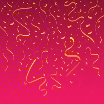 Many golden confetti and ribbon on Pink background for celebration event and party for New Year, Birthday party, Christmas or any holiday. 3d abstract Illustration vector