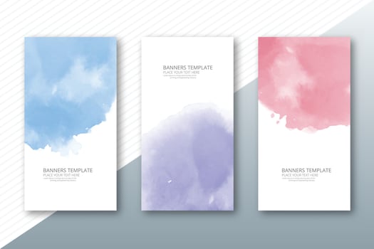 Abstract colorful watercolor paint splash banner set design vector