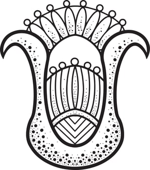 Monochrome decorative flower bell, flower bud with petals on a transparent background. Vector illustration, design element
