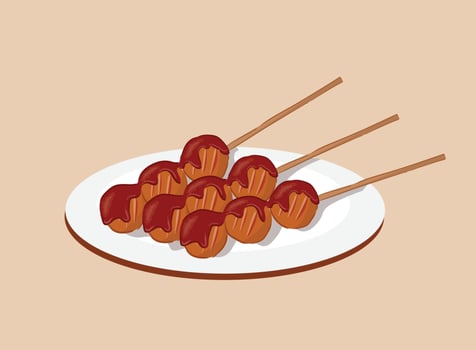 bakso bakar or grilled meatball with sauce vector