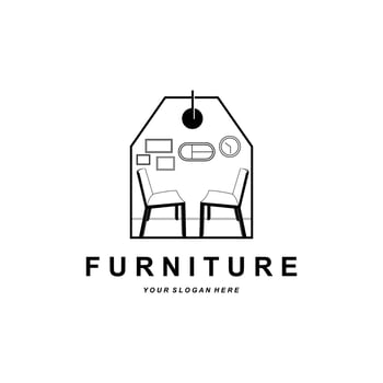 furniture logo, home furnishing design, room icon illustration, table, chair, lamp, frame, clock, flower pot vector