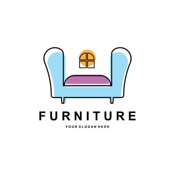furniture logo, home furnishing design, room icon illustration, table, chair, lamp, frame, clock, flower pot vector