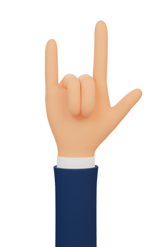 Cartoon hand rock emoticon. 3d hand rock on party gesture. 3d illustration. 3d render. png