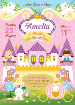 Birthday invitation with cute prince and princess vector