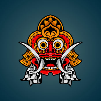 Hand drawn Balinese barong mask vector illustration