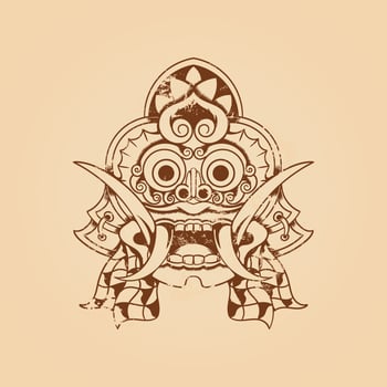Balinese barong mask grunge texture vector illustration