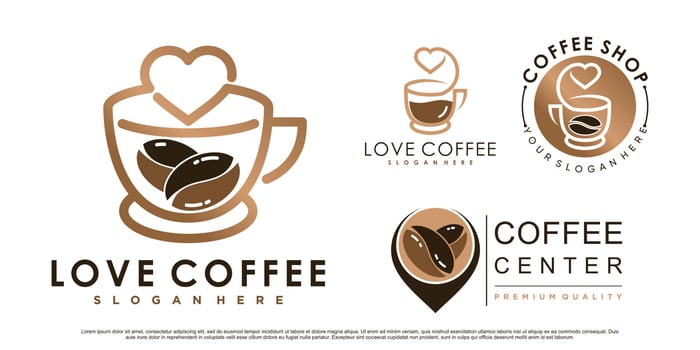 Coffee icon set logo and coffee shop logo design inspiration with creative element Premium Vector