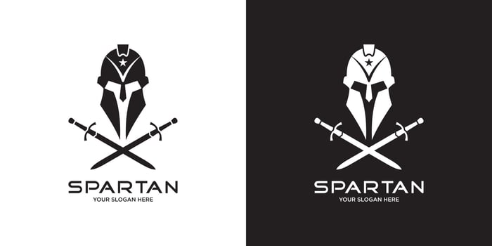 Head spartan logo vector design with sword.