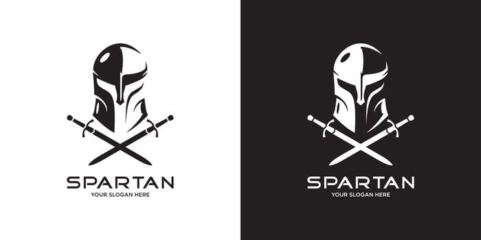 Head spartan logo vector design with sword.