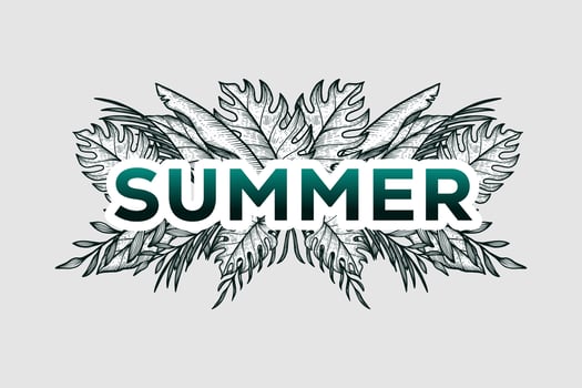 hand drawn summer with tropical leaves vector