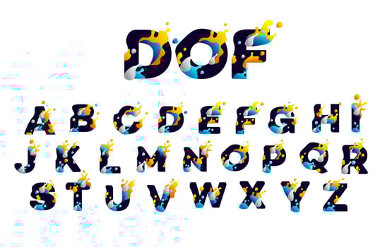 Paint drop font, full color alphabet ABC vector