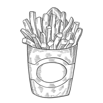 french fries fast food single isolated hand drawn sketch with outline style vector