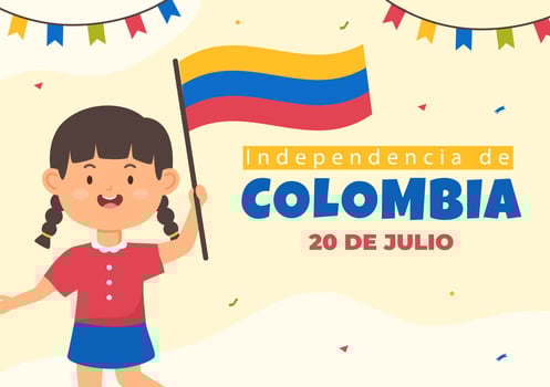 20 De Julio independencia De Colombia Cartoon Illustration with Flags, Balloons and Cute Kids People Characters for Poster Design vector