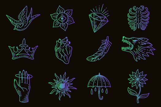 Set collection mystical celestial clipart symbol Line Art doodle esoteric elements vintage illustration vector