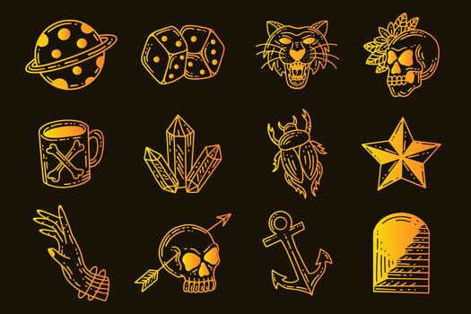 Set collection mystical celestial clipart symbol Line Art doodle esoteric elements vintage illustration vector