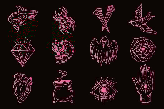 Set collection mystical celestial clipart symbol Line Art doodle esoteric elements vintage illustration vector
