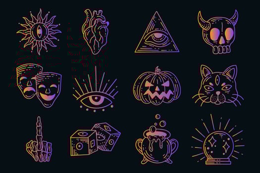 Set collection mystical celestial clipart symbol Line Art doodle esoteric elements vintage illustration vector