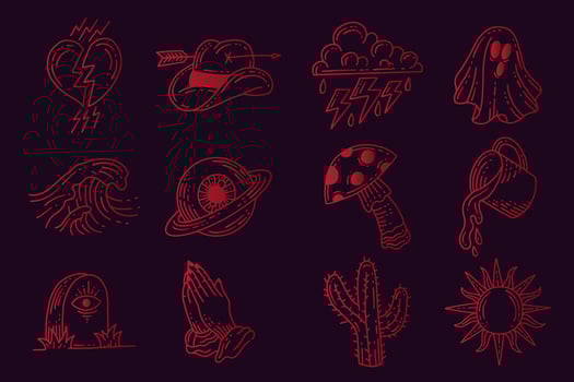 Set collection mystical celestial clipart symbol Line Art doodle esoteric elements vintage illustration vector