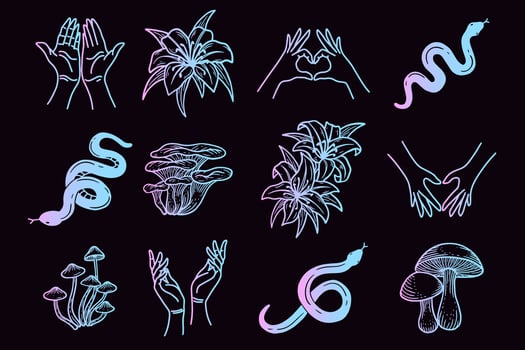 Set collection mystical celestial clipart symbol Line Art doodle esoteric elements vintage illustration vector