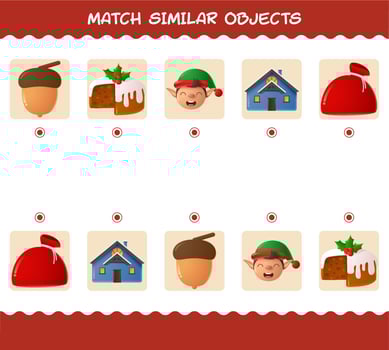 Match similar of cartoon christmas. Matching game. Educational game for pre shool years kids and toddlers vector