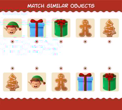 Match similar of cartoon christmas. Matching game. Educational game for pre shool years kids and toddlers vector