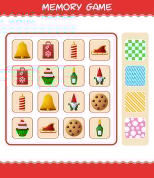 Memory games with cartoon christmas. Learning cards game. Educational game for pre shool years kids and toddlers vector