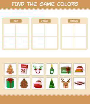 Find the same colors of christmas. Searching and Matching game. Educational game for pre shool years kids and toddlers vector