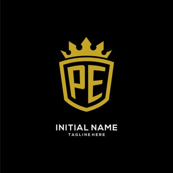 Initial PE logo shield crown style, luxury elegant monogram logo design vector