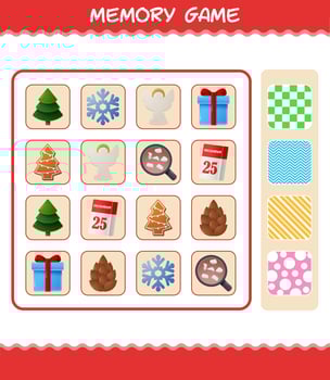 Memory games with cartoon christmas. Learning cards game. Educational game for pre shool years kids and toddlers vector
