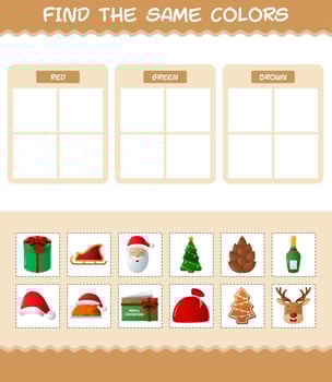 Find the same colors of christmas. Searching and Matching game. Educational game for pre shool years kids and toddlers vector