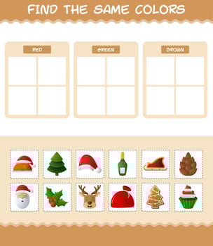 Find the same colors of christmas. Searching and Matching game. Educational game for pre shool years kids and toddlers vector