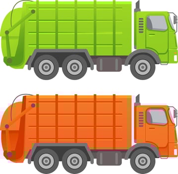 Garbage truck.Garbage recycling and utilization equipment. Flat illustration vector.Isolated on a white background.Vehicle side view. vector