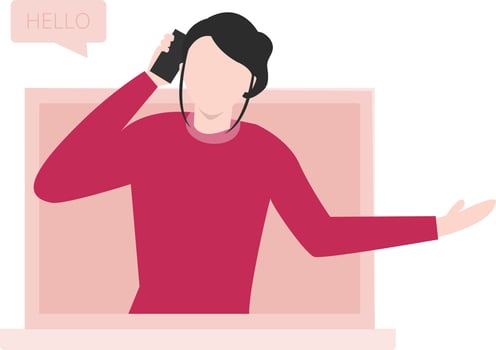 The girl is talking to customer service. vector