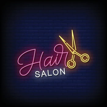 Hair Salon Neon Sign On Brick Wall Background Vector