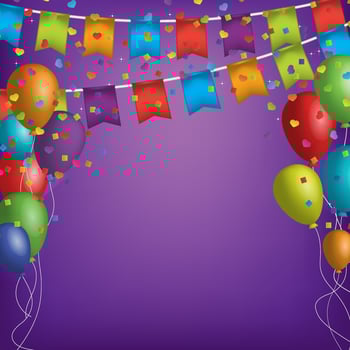 Happy Birthday party with balloons and ribbons background vector