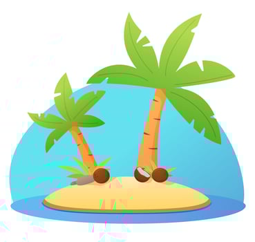 Tropical island with palm trees and coconuts. Sandy beach. Summer seascape  resort. Flat illustration vector. Concept scenery vacation. vector