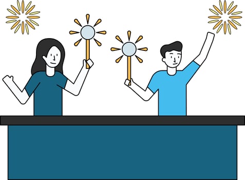 Boy and girl are selling toys. vector