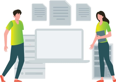The boy and girl are working on web services. vector