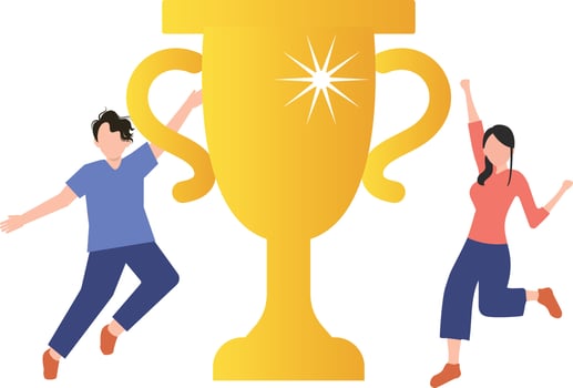 Boy and girl are holding the trophy. vector