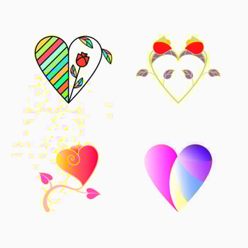 set of love symbol with flower illustration. beauty, nature, colorful and  simple style. suitable for decoration, valenteines day, woman day and beauty logo vector