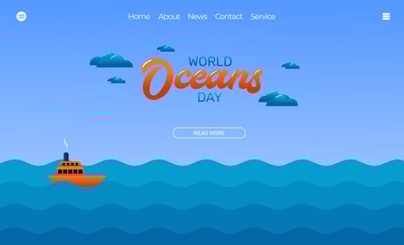 Illustration vector graphic of ocean beach view. World Ocean Day. Perfect for web landing page, banner background, flyer, poster, etc.
